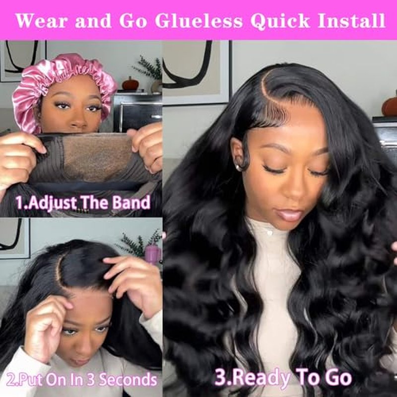 5x5 HD Lace Closure Wigs Human Hair 180% Density Wear and Go Glueless Wigs Human Hair Pre Plucked Pre Cut Body Wave Lace Front Wigs Human Hair for Black Women Upgraded No Glue Natural Color 24 Inch