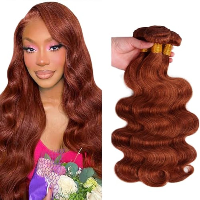 #33 Copper Red Bundles Human Hair Body Wave 3 Bundles 28 30 32 Inch Unprocessed Brazilian Virgin Remy Reddish Brown Body Wave Bundles Human Hair Extensions