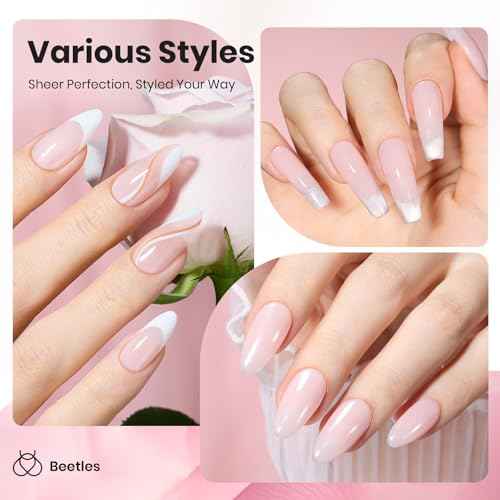 Beetles Nude Pink Gel Nail Polish - Misty Rose Jelly Gel Polish, Hema Free Natural Nude Pink Nail Polish Nail Concealer Sheer Translucent Effect Soak Off UV Nail Art Manicure Gift for Women 15ML