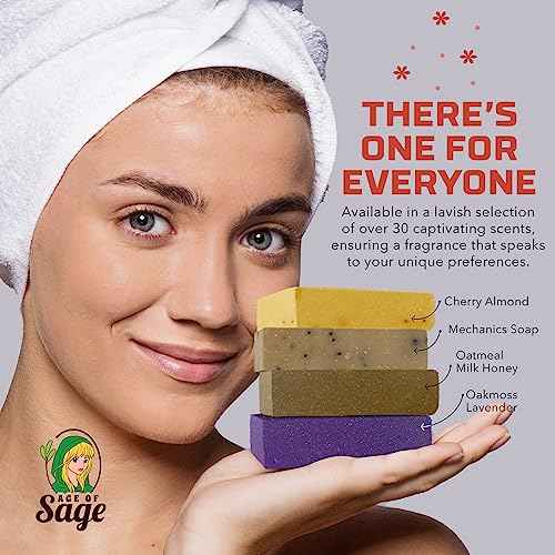 Moisturizing Cold Process Artisan Natural Bar Soap Gift Set for Women - 4pk Honey & Him Scent: Cherry Almond, Oatmeal Milk Honey, Oakmoss Lavender, & Mechanics Soap