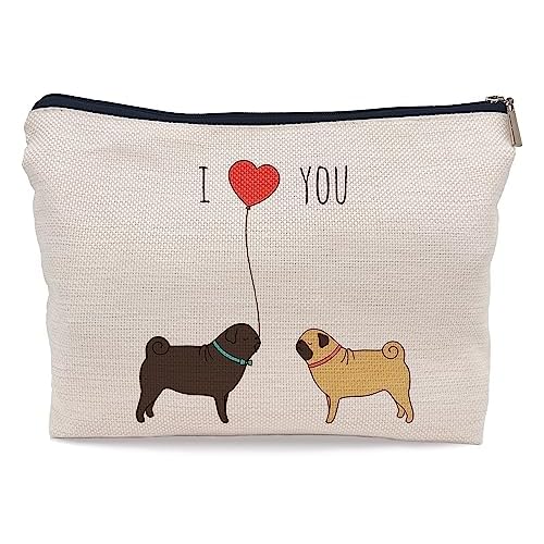 Ayxvt Cute Dog Couple Decorative Women's Makeup Bag, Zipper Pouch Travel Toiletry for Pug Lovers