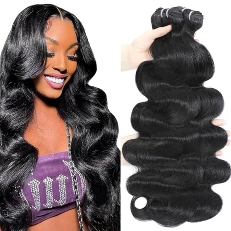 12A Human Hair Bundles Body Wave Thick 3 Bundles 100% Unprocessed Brazilian Virgin Human Hair Quick Weave Real Human Hair Extensions Natural Black 18 20 22 Inch