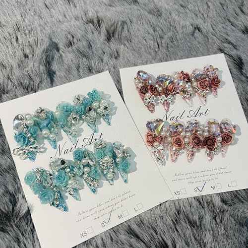 Mystery Box Random 2Packs (20Pcs) Press on Nails 30mm Long Handmade Nails Manicure Charms Nails Art Nail Kit press on nails for Women Party Holiday Photo Wedding Size M