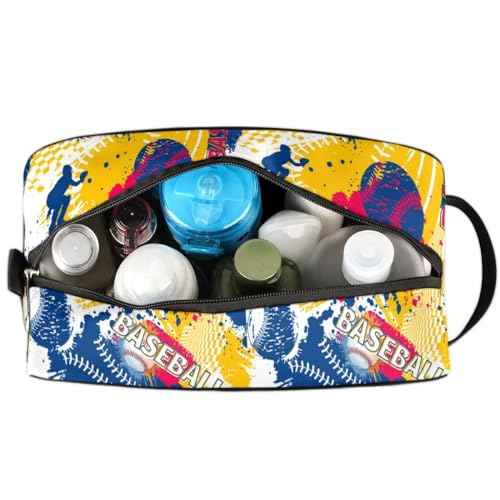 Travel Toiletry Bag for Women & Men,Waterproof Lightweight Makeup Cosmetic Bag Organizer with Handle & Zip Pockets Shaving Toiletries Bag for Gym,Beach - Baseball