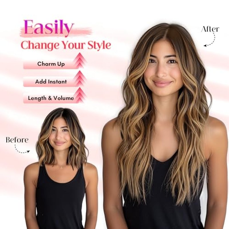 Rich Choices 100% Real Human Halo Hair Extensions for Women Remy Halo Extension Invisible Wire Hairpiece Clip in One Piece Hairpiece Adds Weight 100g 20 Inch #4P27 Medium Brown Highlight Dark Blonde