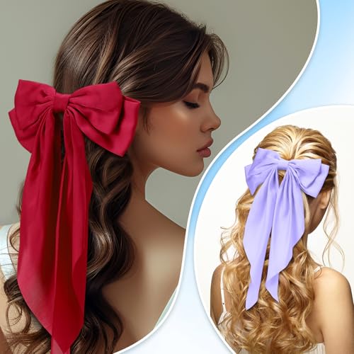 Mimorou 50 Pack Big Hair Bows Bulk Silky Satin Oversized Hair Bows for Women Bow Hair Clips Large Hair Ribbons Long Tail Large Hair Barrettes Hair Accessories Gifts