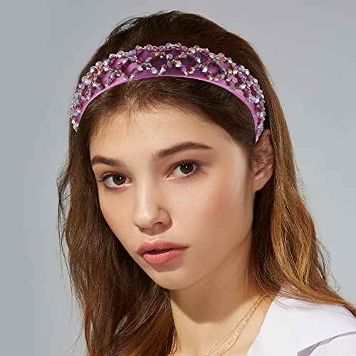 VOCOSTE Rhinestone Headbands, Sparkle Bling Headbands, Crystal Embellished Headband, Dark Purple Headband, Beaded Hairband, Hair Accessories for Women