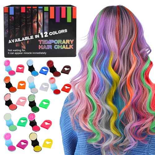 Temporary Hair Chalk Hair Dye For Girls Kids Adults, Washable Hair Color Makeup For Sport Events Halloween Christmas Birthday Cosplay Festivals Hair DIY Party£¨12 Colors)