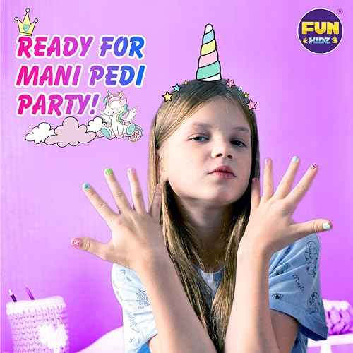 Toy Unicorn Nail Art for Girl 7-12, FunKidz Size 17.91Wx12.4L Ultimate Glamour Peelable Nail Polish Kit for Kids Fingernail Set Party Gifts