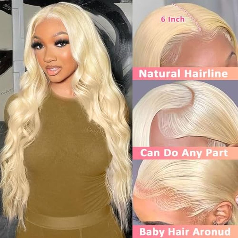 613 Blonde Wig Human Hair, 28-Inch Body Wave 13x6 HD Lace Front Wigs Pre Plucked Long Wavy Hair for Black Women 200% Density Glueless