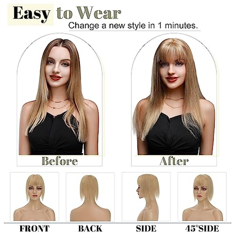 SEGO Hair Toppers for Women With Bangs Real Human Hair, 130% Density 10 * 12CM Silk Base Clip in Top Wiglet Hairpieces for Thinning Hair-12 Inch 27 Dark Blonde