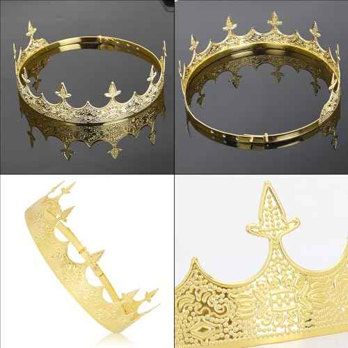 King Crown for Men, Metal Hair Band Baroque Royal Crown Gold Crowns and Tiara for Theme Birthday Party Costume Accessories