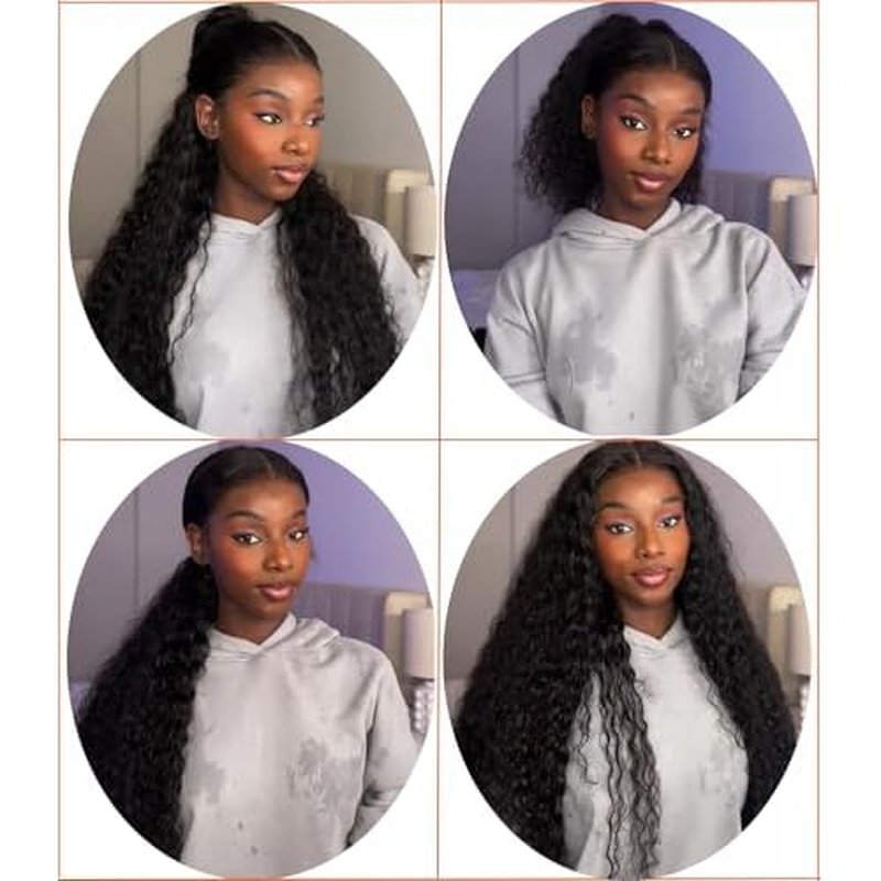 ONICE 360 Drawstring Lace Front Wigs Human Hair Pre Plucked Invisible Strap Deep Wave Glueless Full Lace Human Hair Wigs With Drawstring Hidden Strap 360 Curly Wig For Black Women (20 Inch)