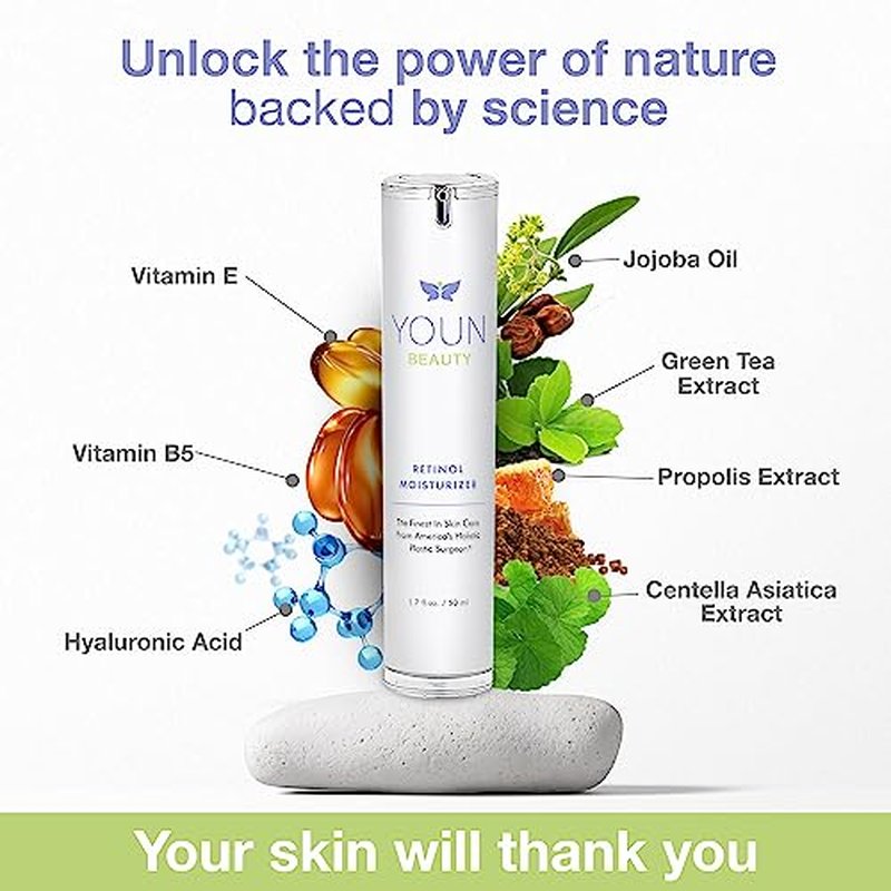 YOUN Beauty Retinol Night Cream Moisturizer for Face by Holistic Dr. Anthony Youn ? Paraben-Free Face Moisturizer with Vitamin B5 & E, Hyaluronic Acid, and Green Tea for Skin Renewal, 50ml