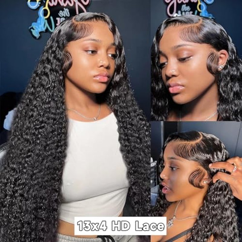 WINOW Deep Wave Lace Front Wigs Human Hair Pre Plucked 180% Density HD Transparent 13x4 Lace Frontal Wigs For Women Human Hair Lace Front Wigs Deep Curly Lace Front Wig (30 INCH)
