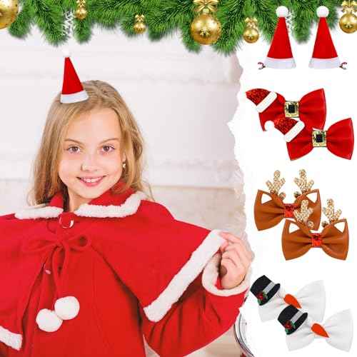 Tigeen 18 Pcs Christmas Hair Clips Cute Accessories Christmas Tree Reindeer Ear Hat Hair Clips Bowknot Barrettes Alligator Cosplay Punk Novelty Hair Accessories for Christmas Cosplay Women (Cute)
