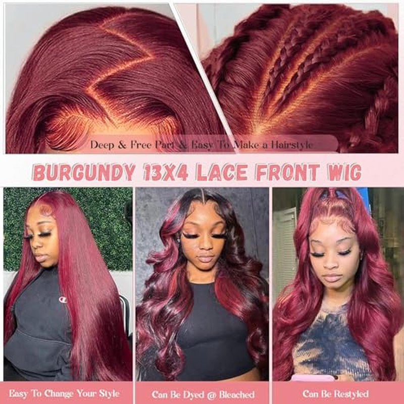 Munx Burgundy Human Hair Wigs for Black Women 13x4 99j Colored Pre Plucked Lace Front Wigs Human Hair Thick 180 Density Glueless Wine Red Body Wave Wig Bleached Knots with Baby Hair 30in