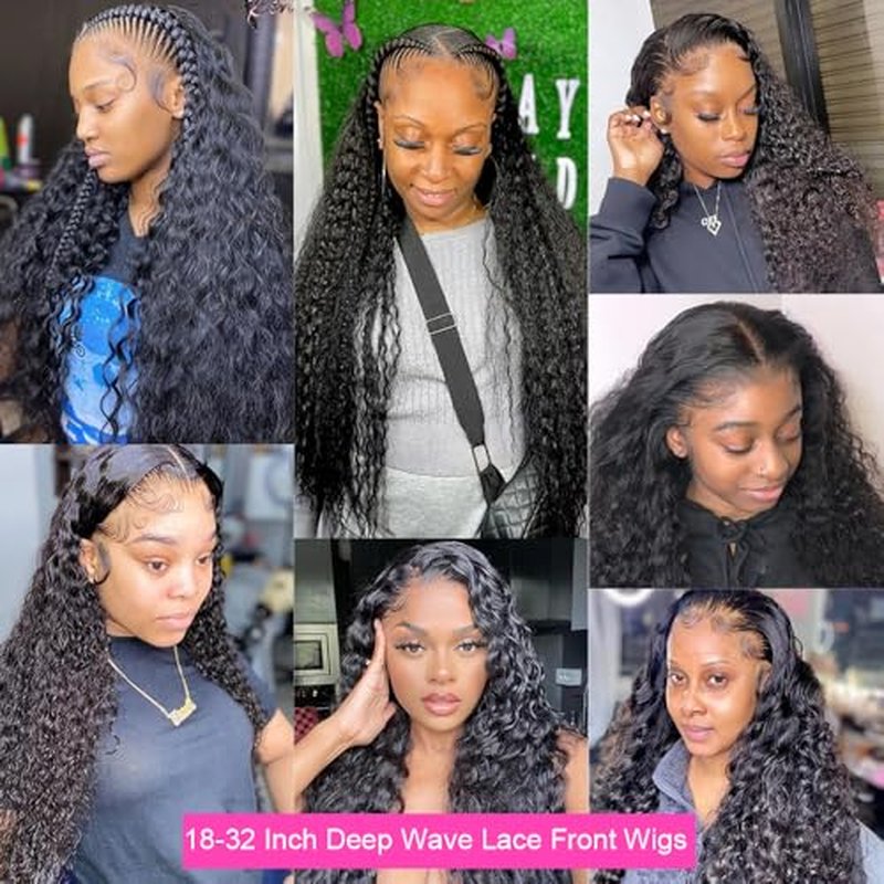 JTMMP 20 Inch Deep Wave Lace Front Wigs Human Hair 13x6 HD Lace Front Wigs Human Hair Pre Plucked Brazilian 200 Density Deep Wave Curly Glueless Frontal Wigs Human Hair