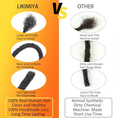 Loc Extensions Human Hair 60 Strands 0.4 cm 10 Inch Dreadlock Extensions Human Hair Loc Extensions Dreads Extensions for Men Women Kids Real Human Hair Locs 1B Natural Black Handmade Permanent Locs