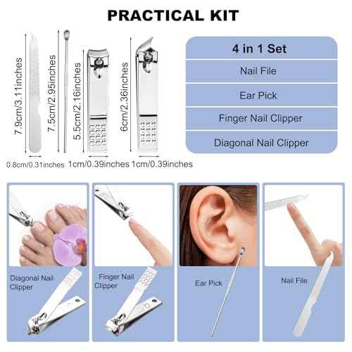10 Sets Finger Nail Clipper Set Bulk,4 in 1 Adult Stainless Steel Travel Manicure Kit with Case Individually Wrapped Nail Clippers Bulk for Homeless,Hotel,Charity(2 Colors)