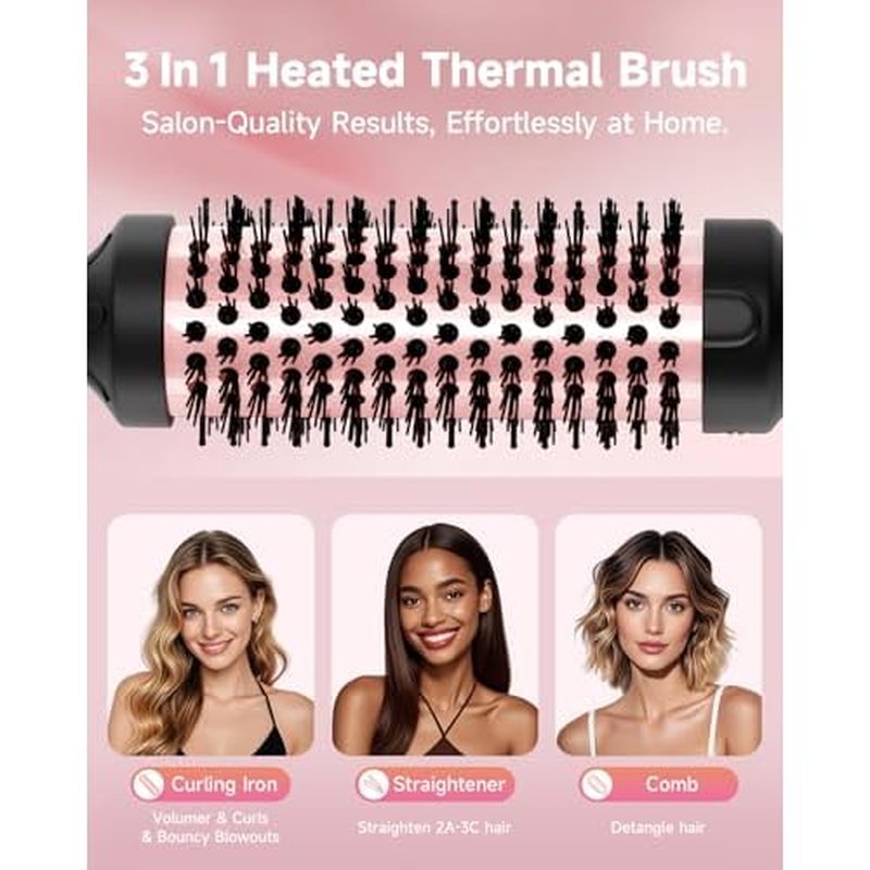 Thermal Brush, FLYZEMAA 1.5 Inch Curling Brush for Long Dry Hair, Heated Round Brush with 3 Temp Settings, 30s Fast Heat for Curling & Volumizing, Anti-Scald Nylon Bristles, Dual Voltage (Black)