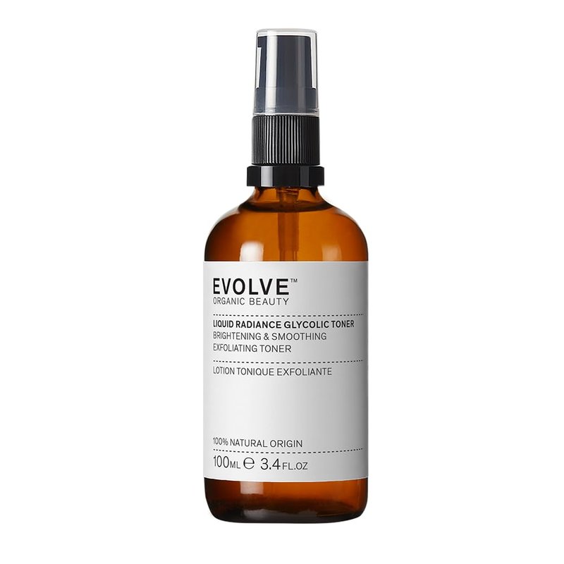 Evolve Organic Beauty - Liquid Radiance Glycolic Toner | Smoothe, Hydrate, Tone, Exfoliate | Malic + Citric Acid, Galactoarabian | Small-Batch, Vegan Clean Beauty (3.4 fl oz | 100 mL) Package May Vary