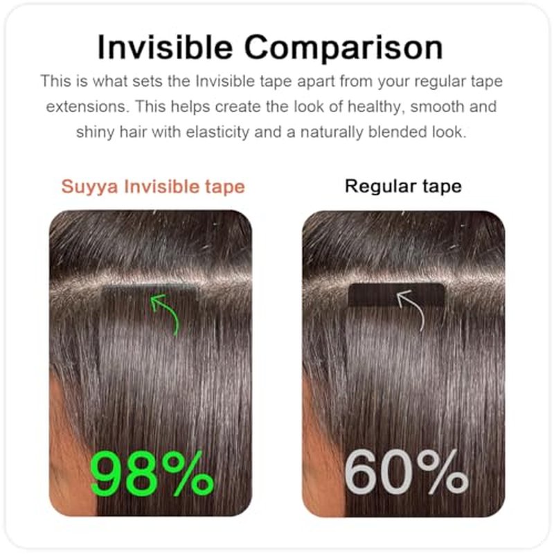 SUYYA Invisible Tape in Hair Extensions Human Hair Seamless Injected Hand-Tied Pro Virgin Human Hair Tape Ins Balayage Natural Black to Chestnut Brown 20PCS 40G/Pack Straight(16 inch #P1B/6/T1B)