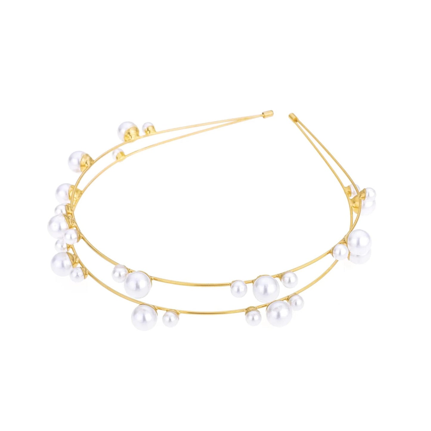 Ettika Gold Headband. Hair Accessories, Gold Headbands for Women. Gold Tone Plated Headband. Topped in Pearls Headband