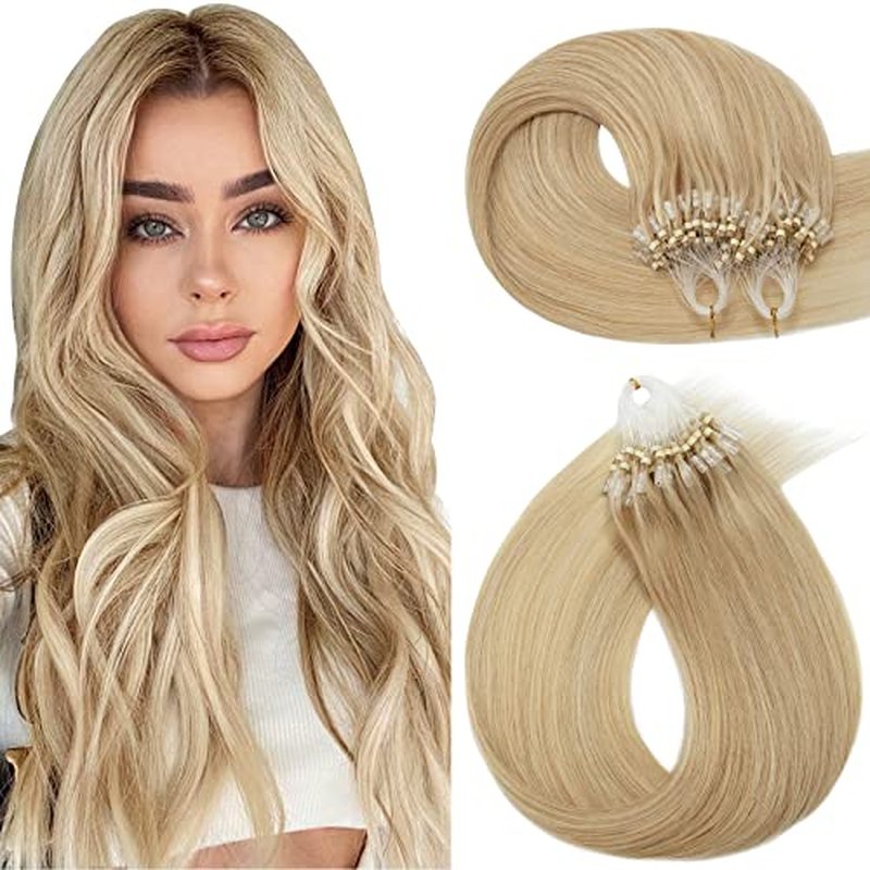Hairro Microlink Human Hair Extensions Cold Fusion Keratin Itip Micro Bead Micro Loop Full Head Highlighted Brazilian Pre Bonded I Tipped Remy Hairpiece For Women 22 inch 50g 100 Strands #18P613