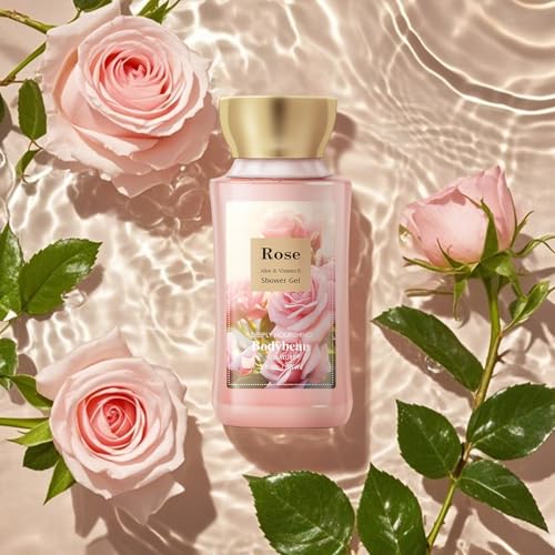 Rose Bath and Body Gift Set, 4-Piece Personal Care Collection, Shower Gel, Body Lotion, Body Mist, Exfoliating Scrub,Personal Portable Body Care Travel Set