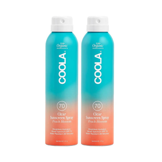 COOLA Organic Sunscreen SPF 70 Sunblock Spray, Dermatologist Tested Skin Care for Daily Protection, Vegan and Gluten Free, Peach Blossom, 6 Fl Oz, 2 Pack