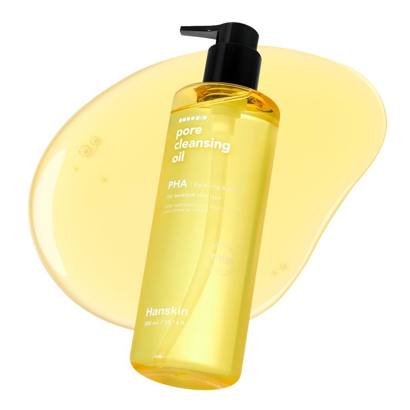 Hanskin PHA Pore Cleansing Oil - Korean Cleansing Oil for Face, Lightweight Makeup Remover & Oil Cleanser, Removes Makeup, Sunscreen & Excess Oil, Double Cleansing for Sensitive Skin, XL 10.14 oz