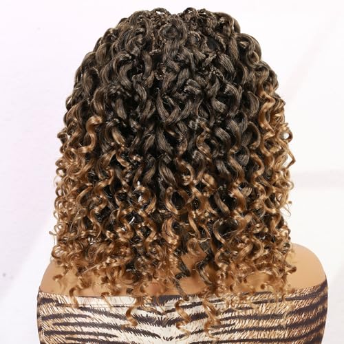 Fancy Hair Braided Wig for Black Women Gogo Curly Braid Wig Double Full Lace Curly Wavy Bob Wig with Baby Hair Pre Plucked Knotless Squrare Part Curly Wig (Ombre Blonde)