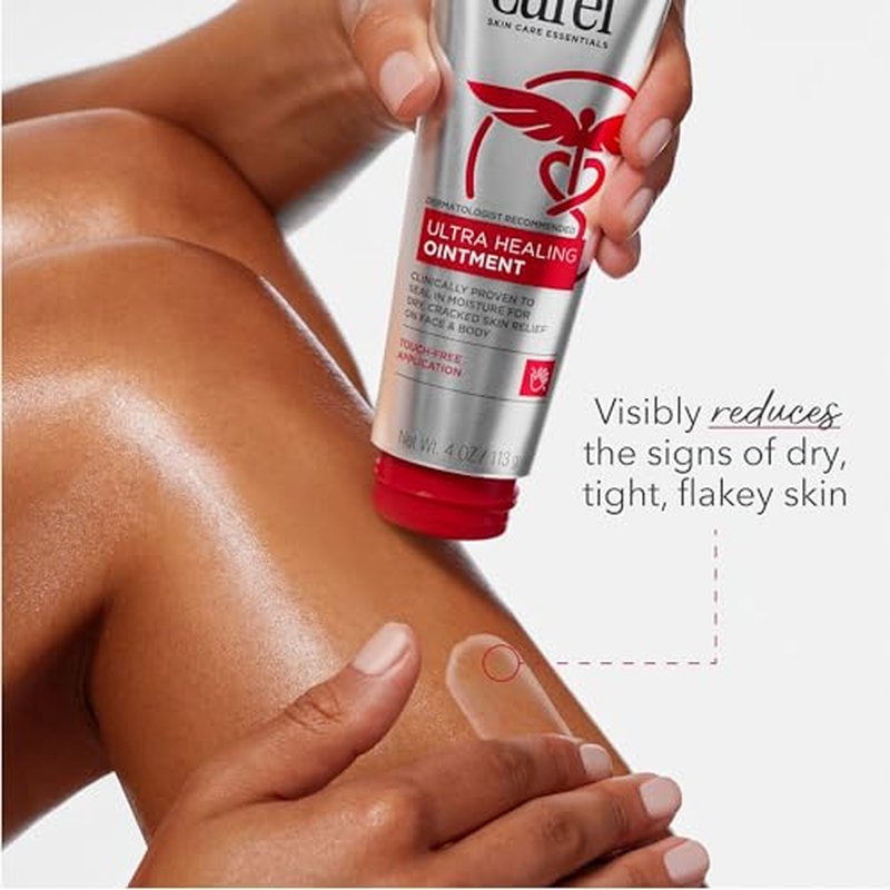 Curel Ultra Healing Ointment, Healing Ointment with Touch Free Applicator, Body and Face Moisturizer for Women and Men, 4 Oz