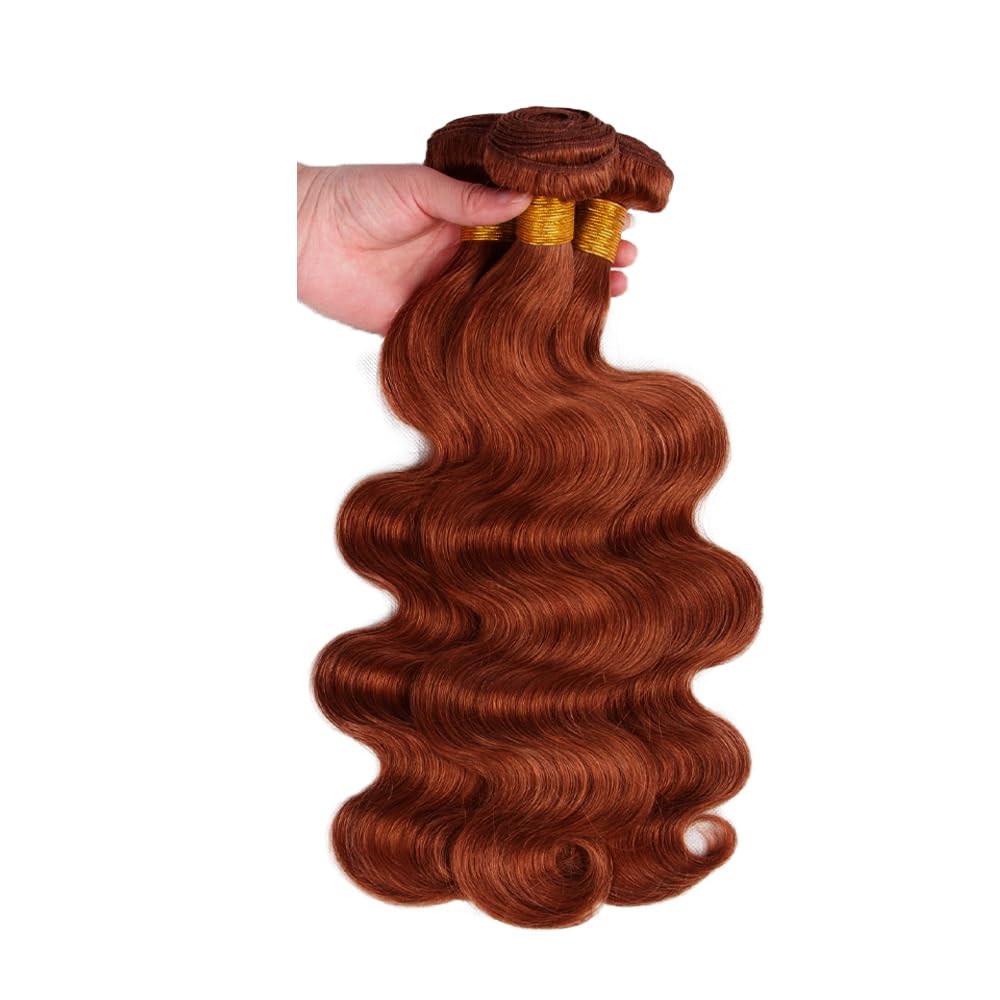 Auburn Bundle Human Hair Color 33 Body Wave Bundle Huxowax Brazilian Virgin Remy Hair 3 Bundles 16 18 20 Inch Double Weft Reddish Brown Body Wave Bundle Hair Weave 150g