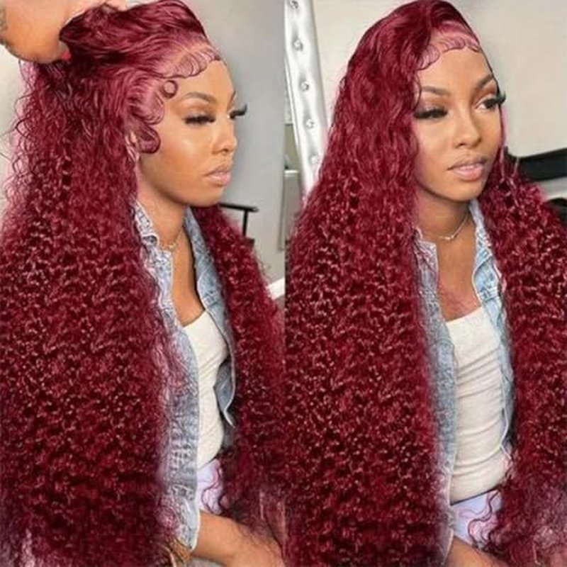 Burgundy Wig Human Hair 99j Burgundy 13x6 Deep Wave Lace Front Wigs Human Hair Pre Plucked HD Transparent Lace Frontal Wigs for Black Women Red Colored Wig 22 Inch