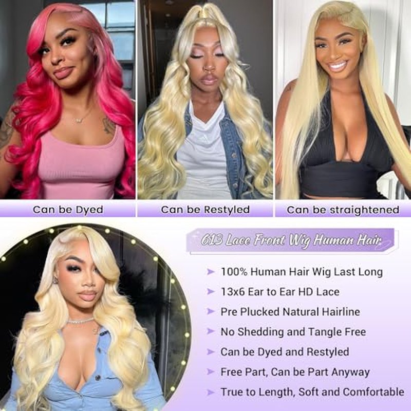 30 Inch 613 Lace Front Wig Human Hair 200 Density Blonde Wig Human Hair 613 13x6 HD Lace Frontal Wig Body Wave Lace Front Wigs Human Hair Pre Plucked 613 Wig for Women