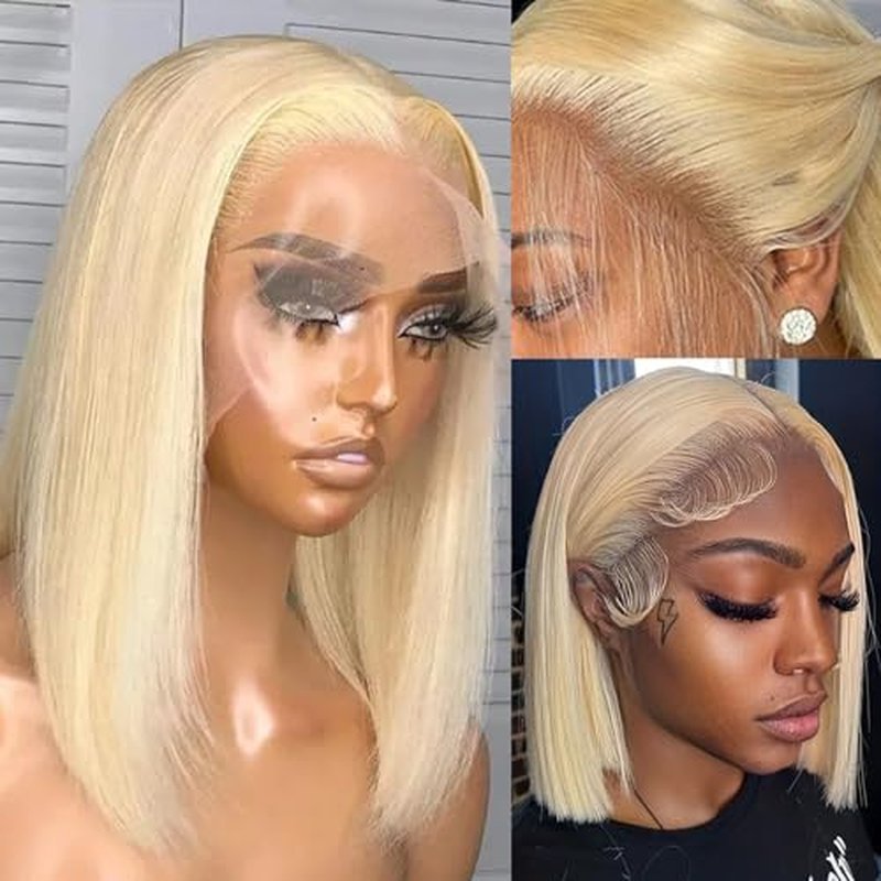 Munx Blonde Bob Wig Human Hair, 13x6 HD Lace Front Wigs Human Hair Pre Plucked with Small Knots 180% Density Glueless 613 Colored Lace Frontal Bob Wigs for Black Women 16 inch Bleached Knots