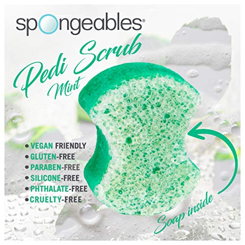 Spongables Pedi Scrub Foot Exfoliating 20+ Wash Sponge, Peppermint and Tea Tree, 3 Count
