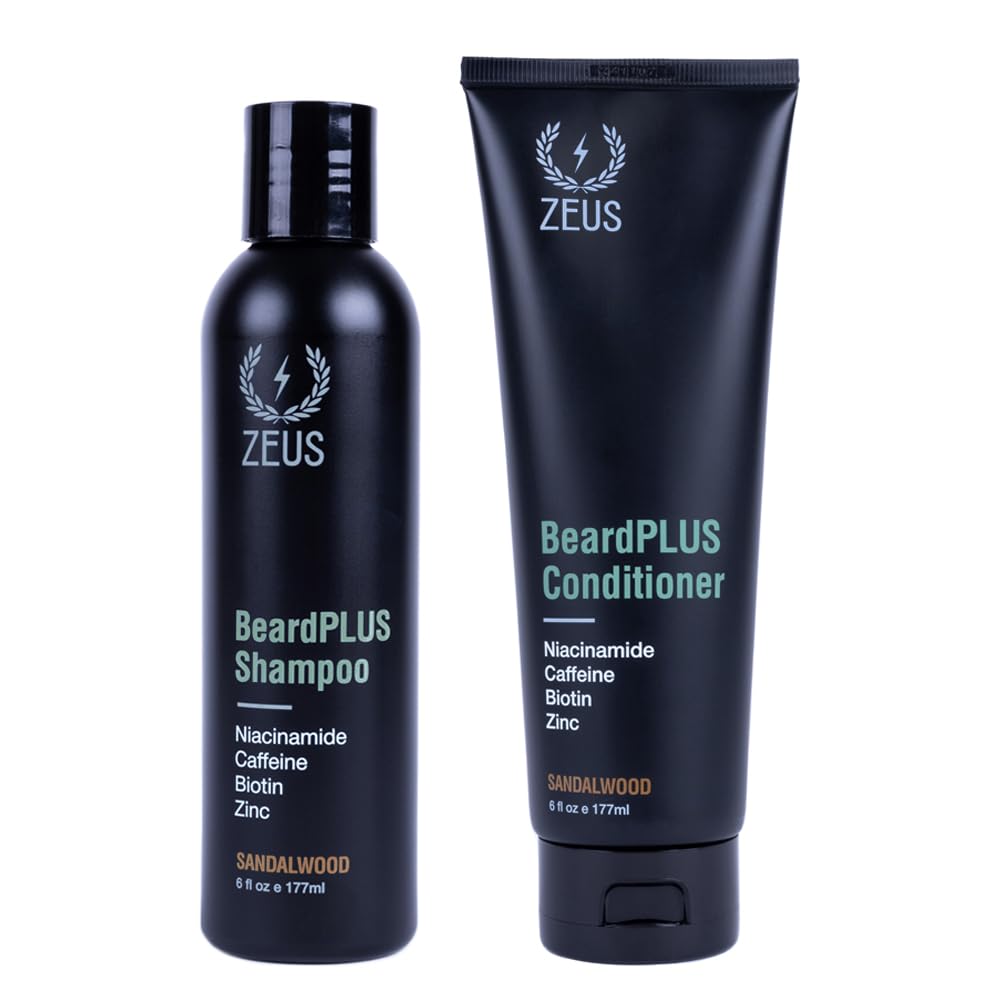 BeardPLUS Beard Shampoo & Conditioner Set for Men - Hydrating Hair Growth Treatment with Biotin & Caffeine | Made in USA