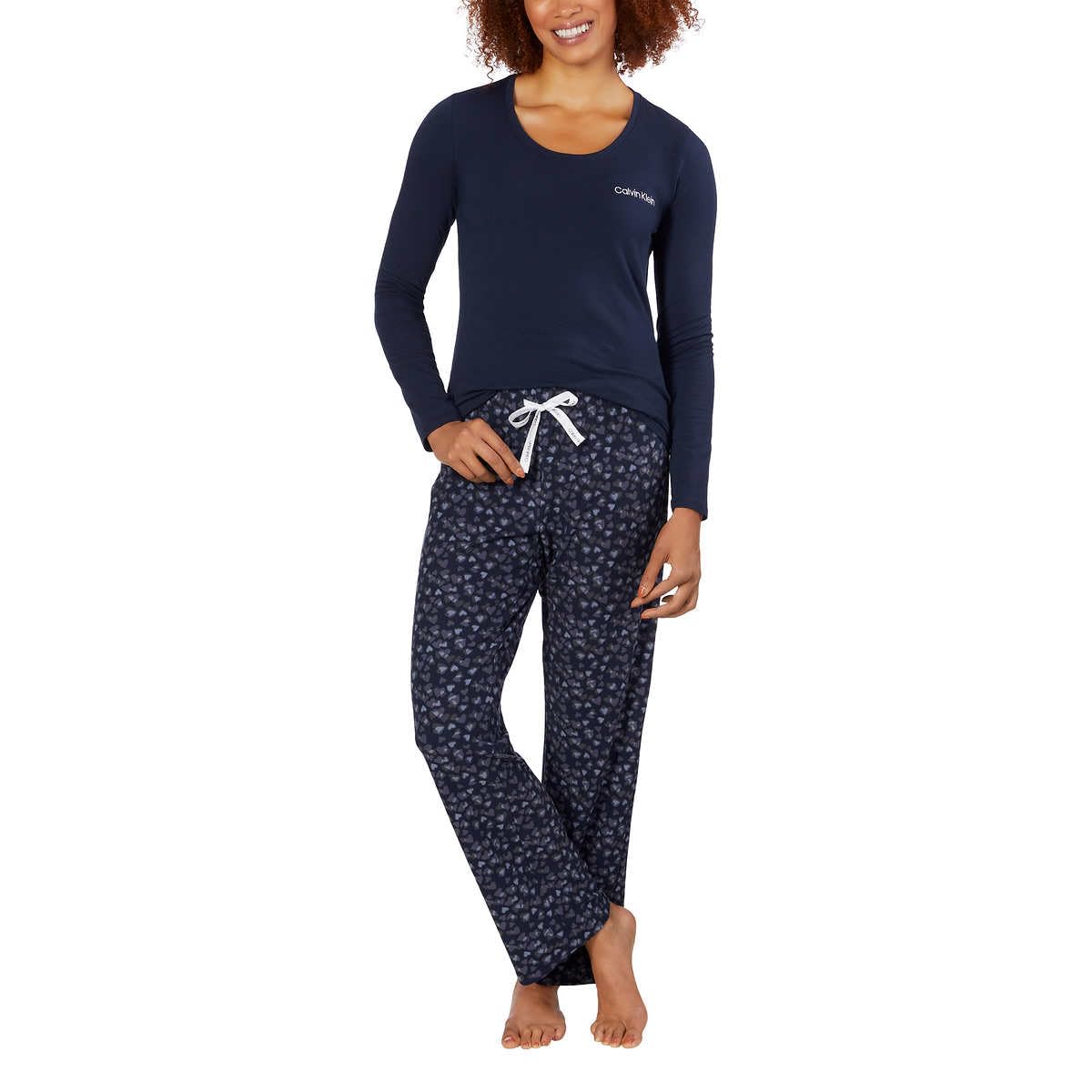 Calvin Klein Women's Classic Crew Neck Fleece PJ Set (US, Alpha, Small, Regular, Regular, BLUE)