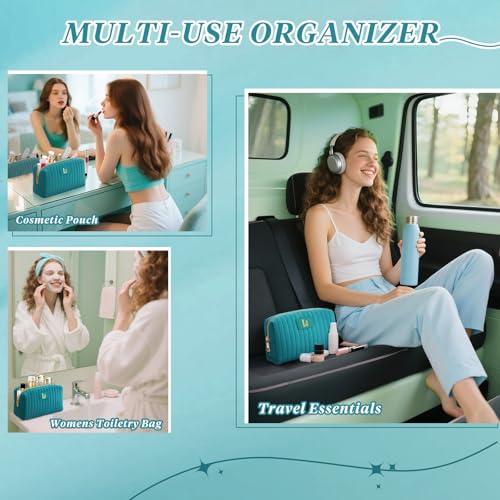 Monogrammed Make Up Bags for Women,Personalized Cosmetic Bags Women,Small Quilted Makeup Pouch,Cute Makeup Bag Travel,Birthday Gifts for Teen Girl (Blue L)