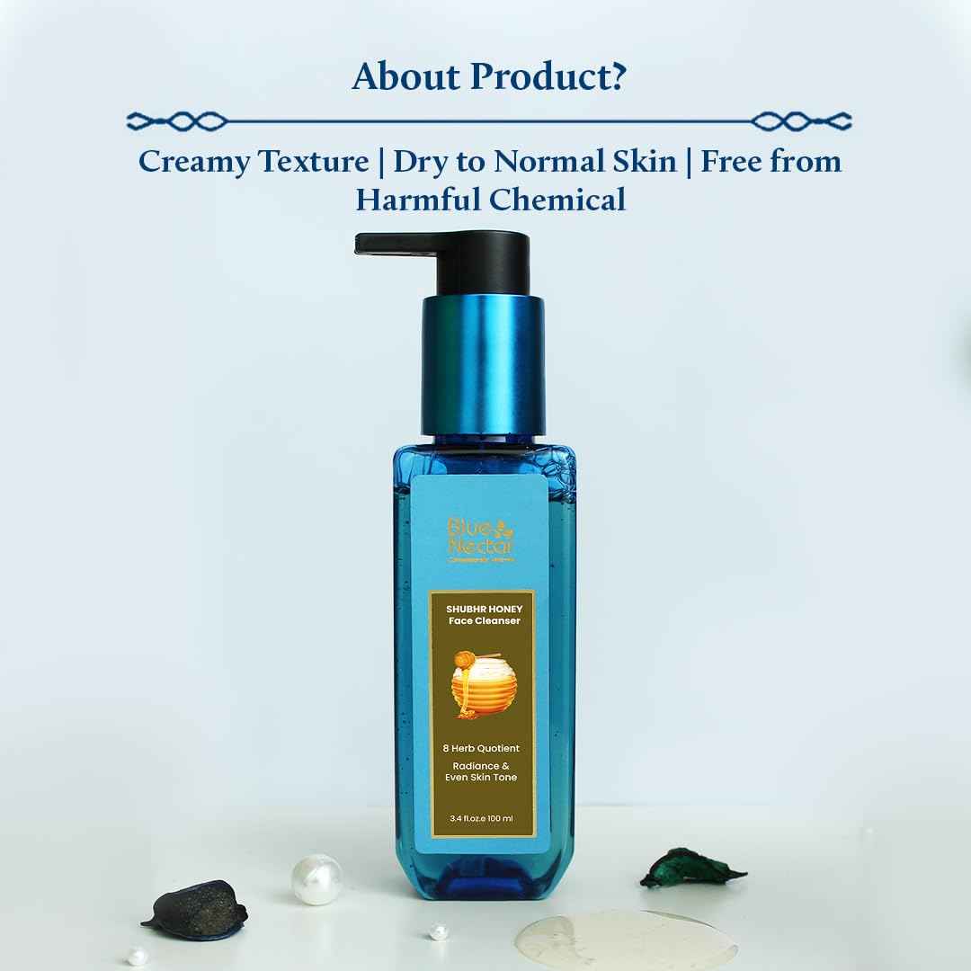 Blue Nectar Ayurvedic Honey and Aloevera Face Wash and Makeup Remover | Daily Facial Cleanser for Women and Men | All Skin Types (8 Herbs, 3.4 Fl Oz)