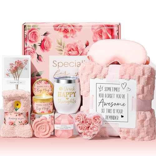 Birthday Gifts for Women Self Care Gift, Rose Spa Gift Baskets Bath Set Get Well Soon Care Package Christmas Mom Gifts for Women Sister Friend Wife Grandma Teacher Nurse w/ Blanket