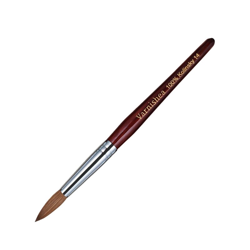 varnishea 100% Pure Kolinsky Hair Acrylic Nail Brush Solid Wood Handle Professional Manicure Brushes for Powder Nail Acrylic Application - Salon & DIY Nail Art Essentials - Size 14, 1.0 Count