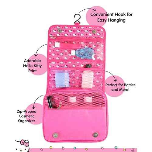 Hello Kitty Toiletry Bag, Hanging Toiletry Bag Pink, Makeup Bag, Sanrio Travel Official License