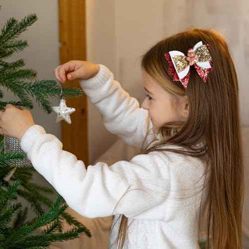 Glitter Christmas Hair Bows 3.5'' Girls Sparkly Cute Christmas Gingerbread Man Hair Clips Barrette Alligator Hairpins Kids Christmas Party Dress Decor Accessory Xmas Gift