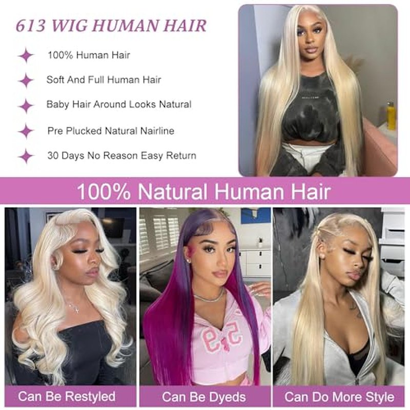 613 Lace Front Wig Human Hair 13x6 Transparent Blonde Lace Front Wigs Human Hair 180% Density Guleless Wigs Human Hair Pre Plucked 613 HD Lace Frontal For Women 32inch