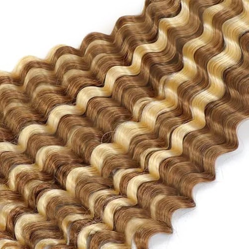 613 Human Braiding Hair Deep Curly P27/613 Highlight Human Braiding Hair 14 14 14 Inch Deep Wave Bulk Blonde Boho Braiding Hair Extensions