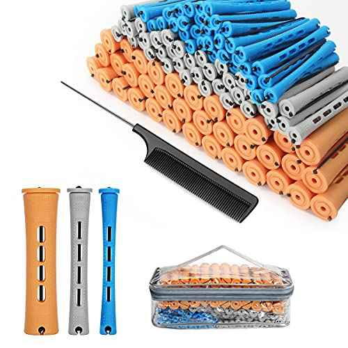 108 Pieces Hair Perm Rods Set, 3 Sizes Cold Wave Rods Hair Rollers Heatless Perming Rods Set with Pintail Comb or Long & Short Hair DIY Different Hairdressing Styling Tool